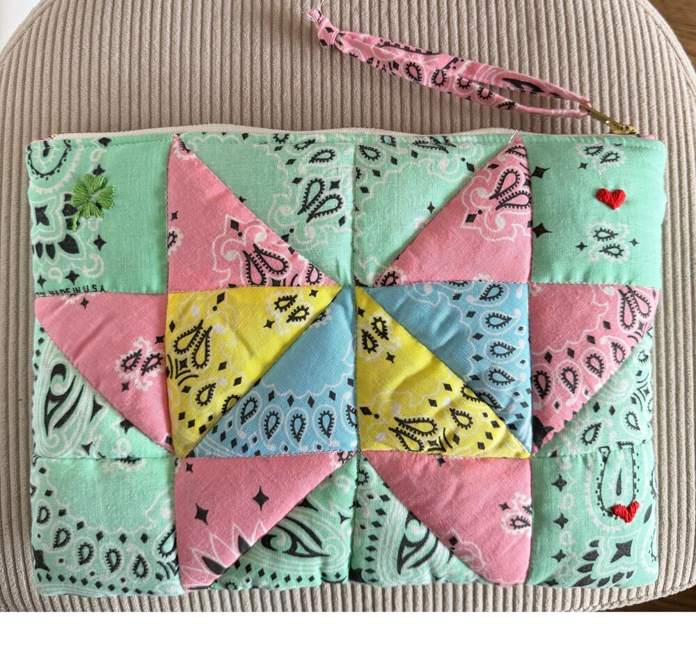 Call It By Your Name Multi Clutch Pouch Cotton Embroidered Quilted Patchwork NEW